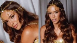 Bruna Biancardi brilha no Carnaval com look dourado